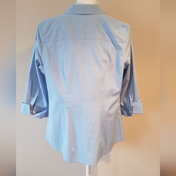DENVER HAYES Classic Fit  Stretch BLUE Button Up Blouse 3/4 Sleeve & Cuff… - Picture 8 of 13
